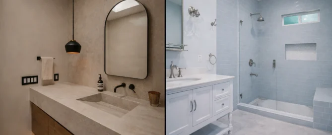 photo of a small and large bathroom comparison showing how long does a bathroom remodel take